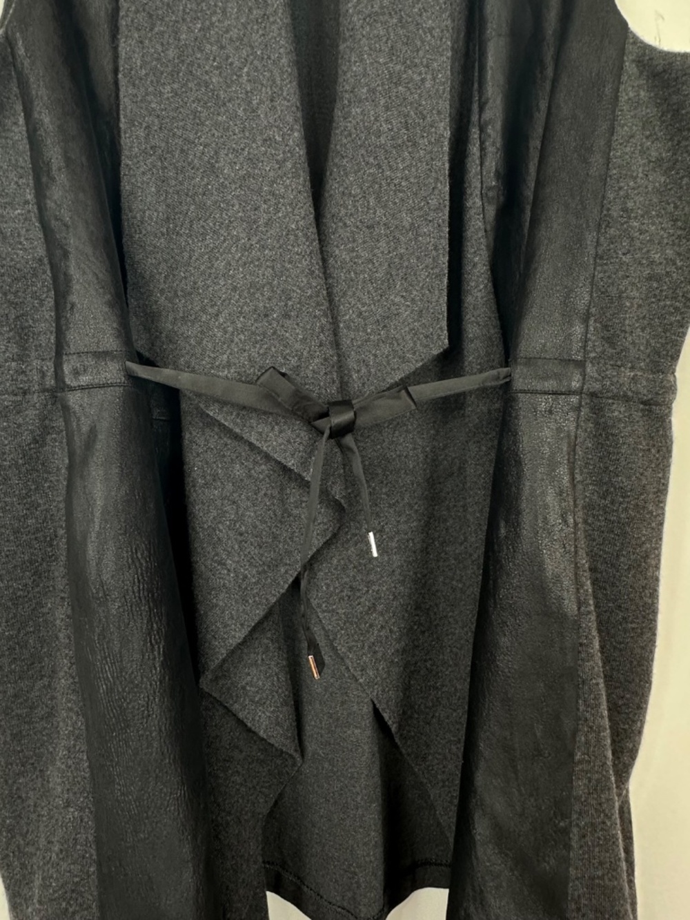 Lafayette 148 Womens Black Gray Wool Leather Waterfall Tie Waist Vest L - Picture 8 of 10